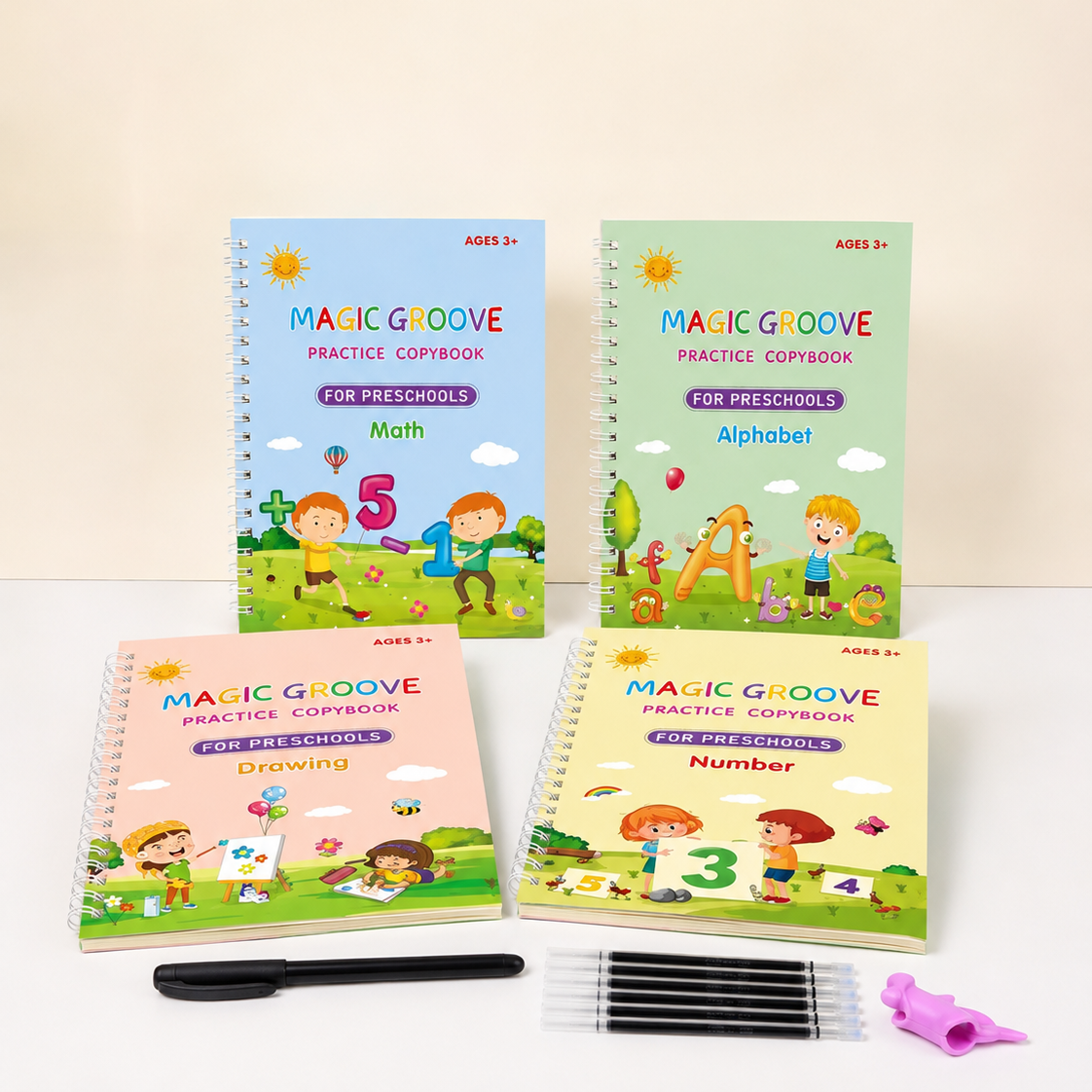 Kit Aprende Jugando™ — 4 Cuadernos Mágicos Reutilizables + Bono Educativo GRATIS